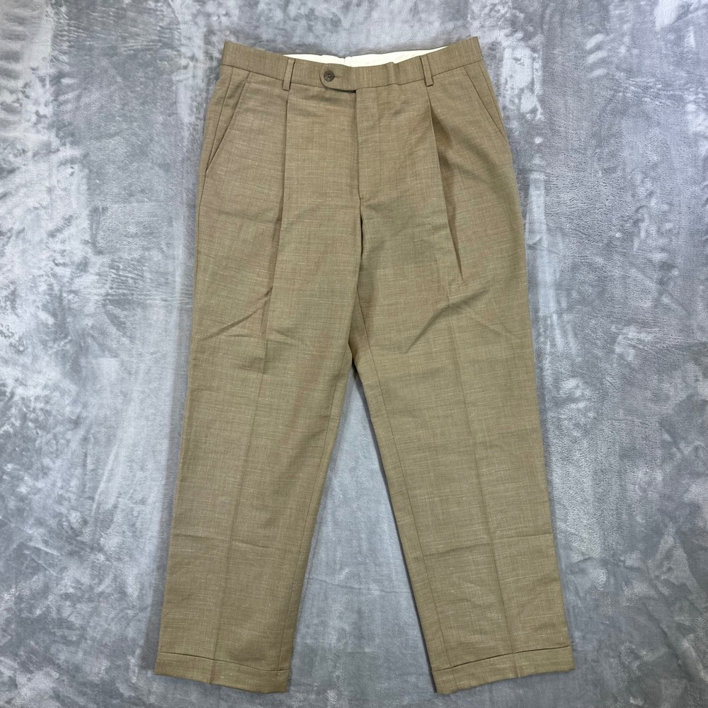 Vintage Marshall Field's Pleated Dress Pants Men's 36x32 Tan Wool Linen Silk